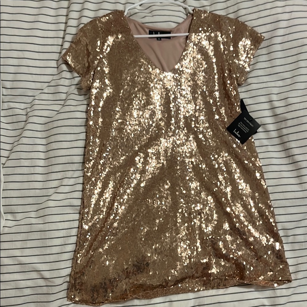 Lulu's Gold Sequin Cap Sleeve Mini Dress